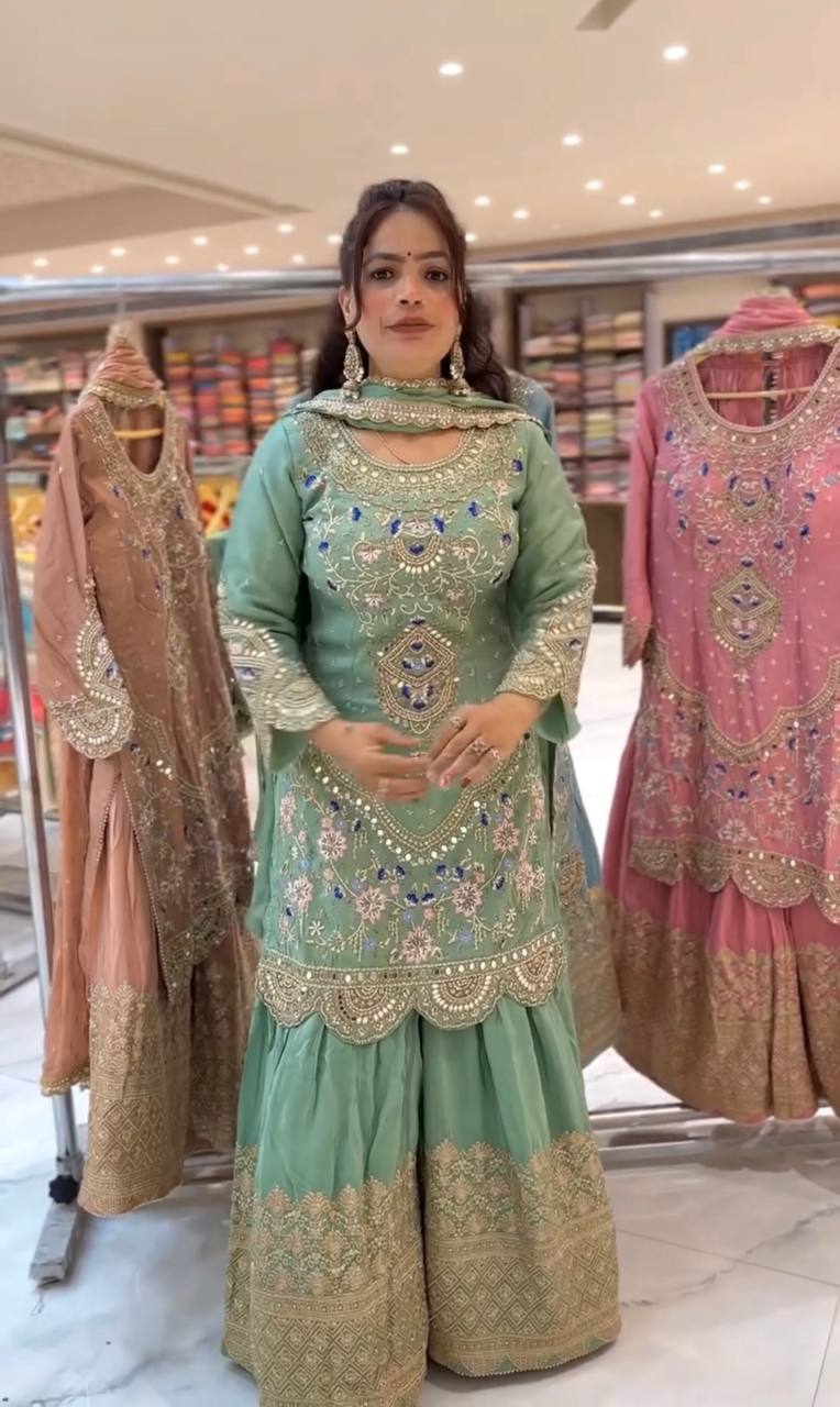 Elegant Partywear Sharara Set with Dupatta | Ready to Wear