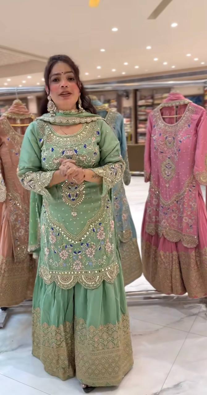 Elegant Partywear Sharara Set with Dupatta | Ready to Wear