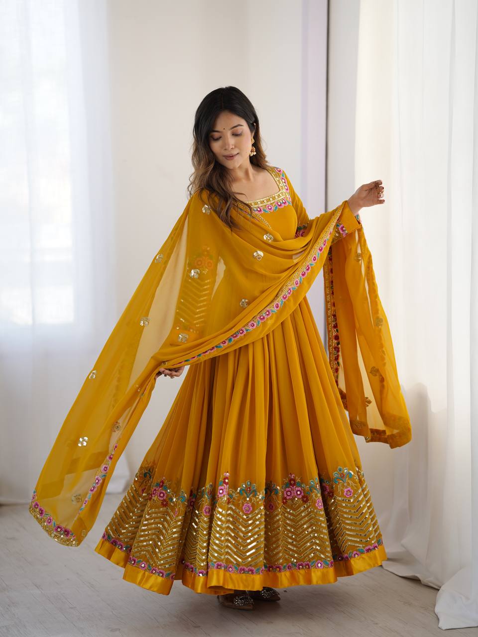 Launching Heavy New Designer Party Wear Look Gown-Dupatta in Heavy Multy Thread Embroidery Sequence Work