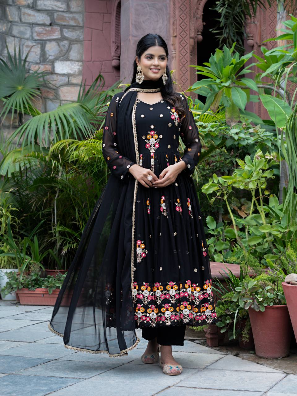 New Function Wear Designer Faux Georgette with Full Heavy Embroidery Sequence Work Anarkali Gown
