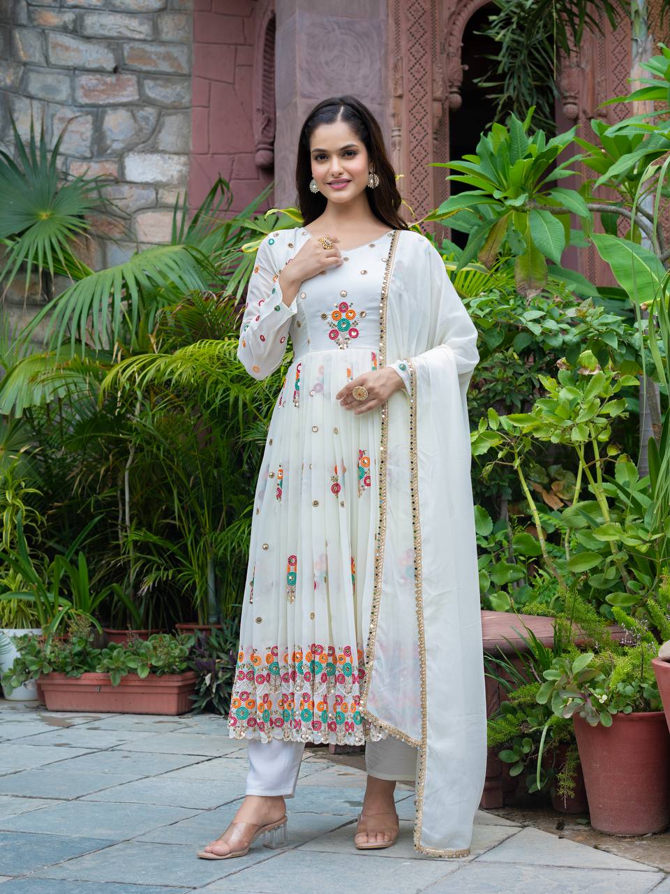 New Function Wear Designer Faux Georgette with Full Heavy Embroidery Sequence Work Anarkali Gown
