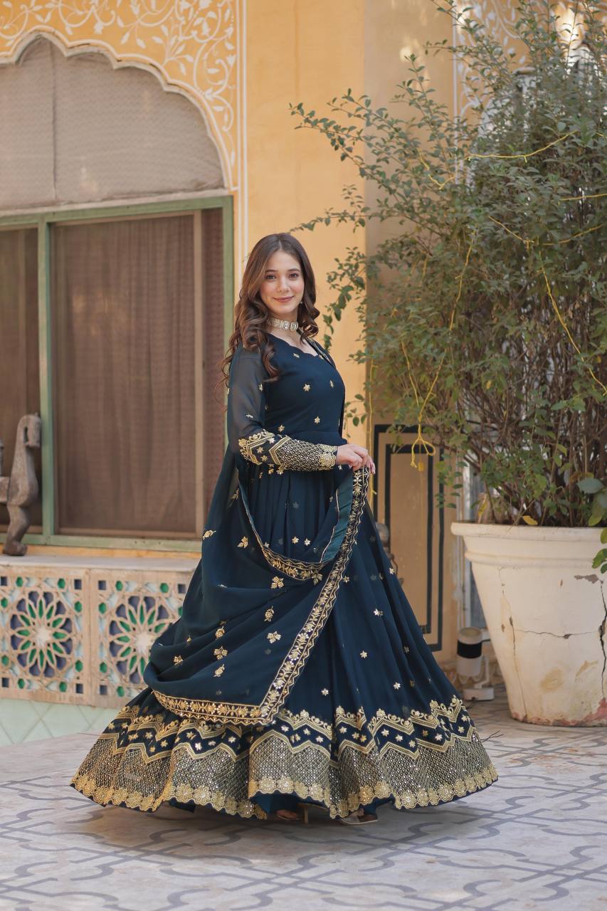 New Partywear Designer Faux Blooming Georgette Anarkali Gown
