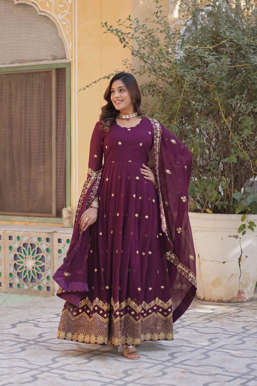 New Partywear Designer Faux Blooming Georgette Anarkali Gown