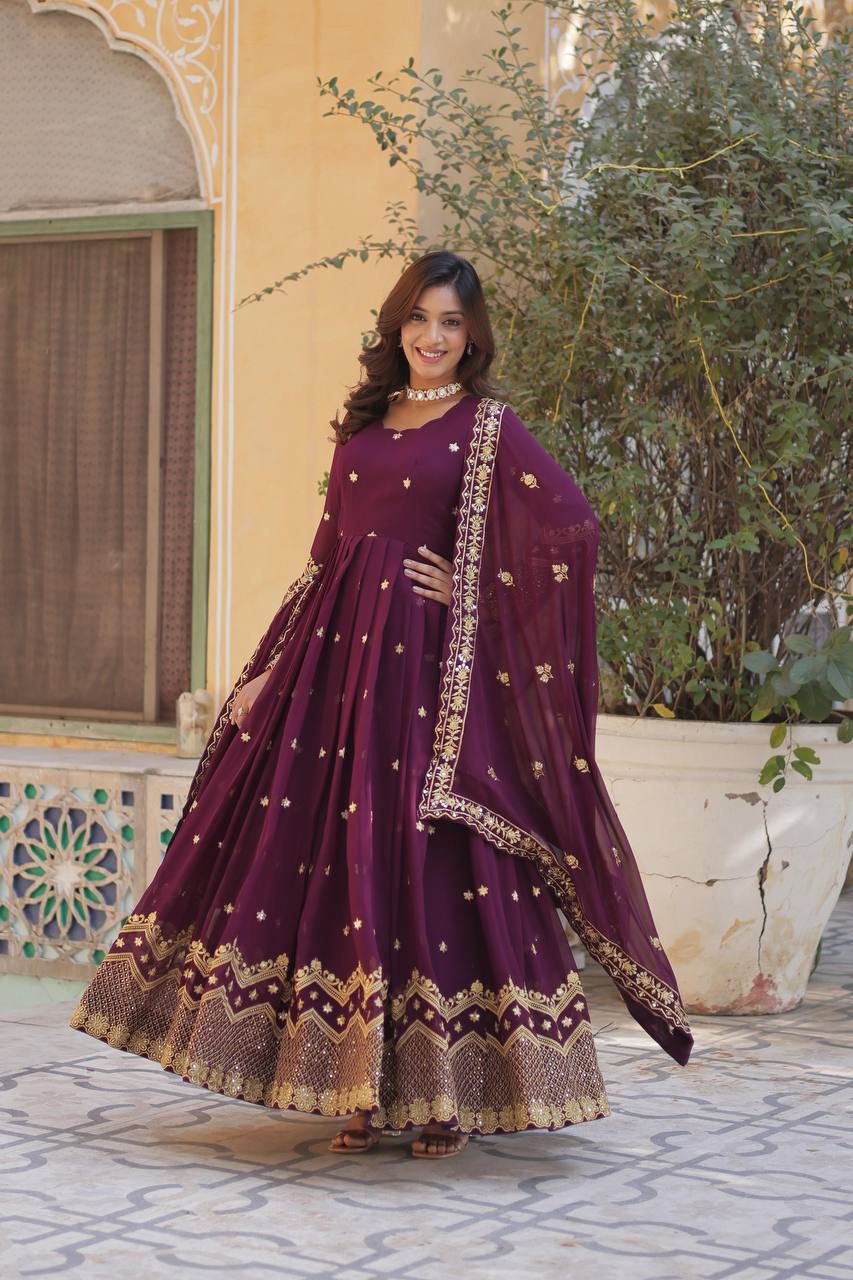 New Partywear Designer Faux Blooming Georgette Anarkali Gown