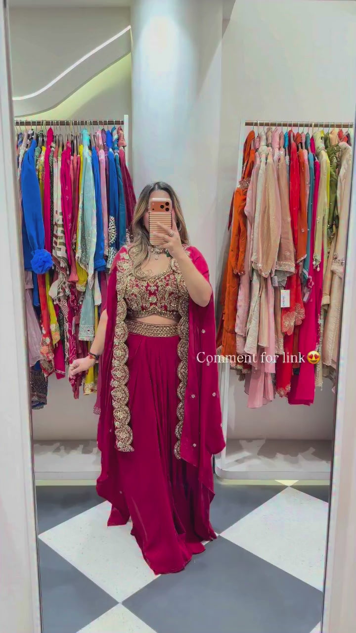 Party Wear Crepe Sharara Set with Embroidery and Shrug