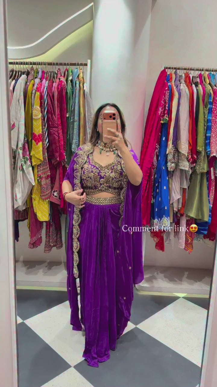 Party Wear Crepe Sharara Set with Embroidery and Shrug