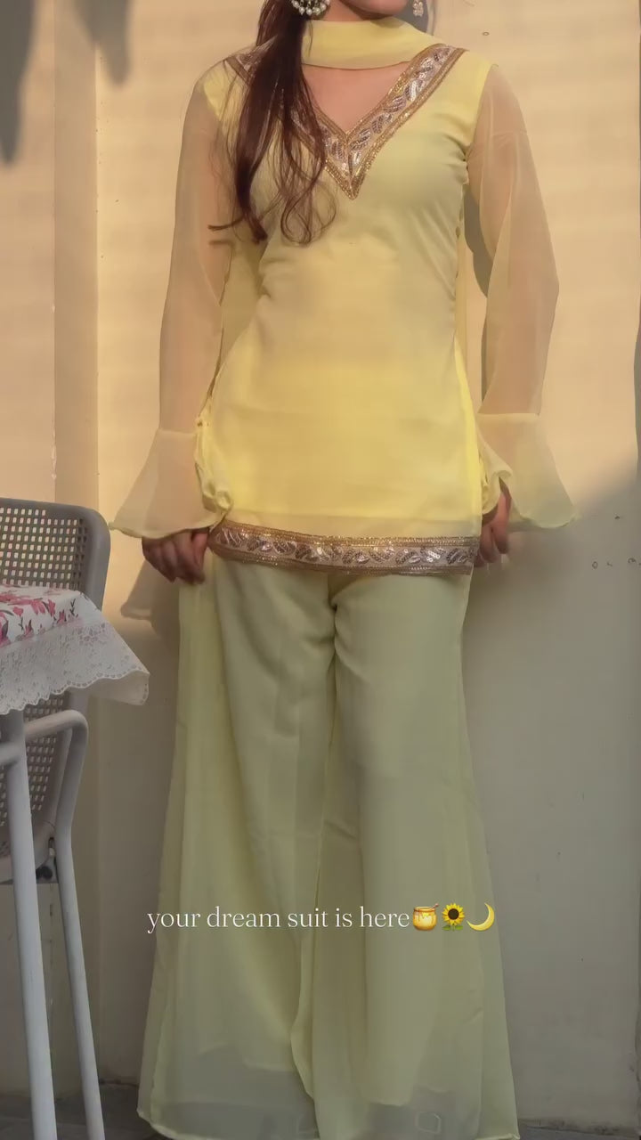 Zaria Embroidered Faux Georgette Palazzo Set