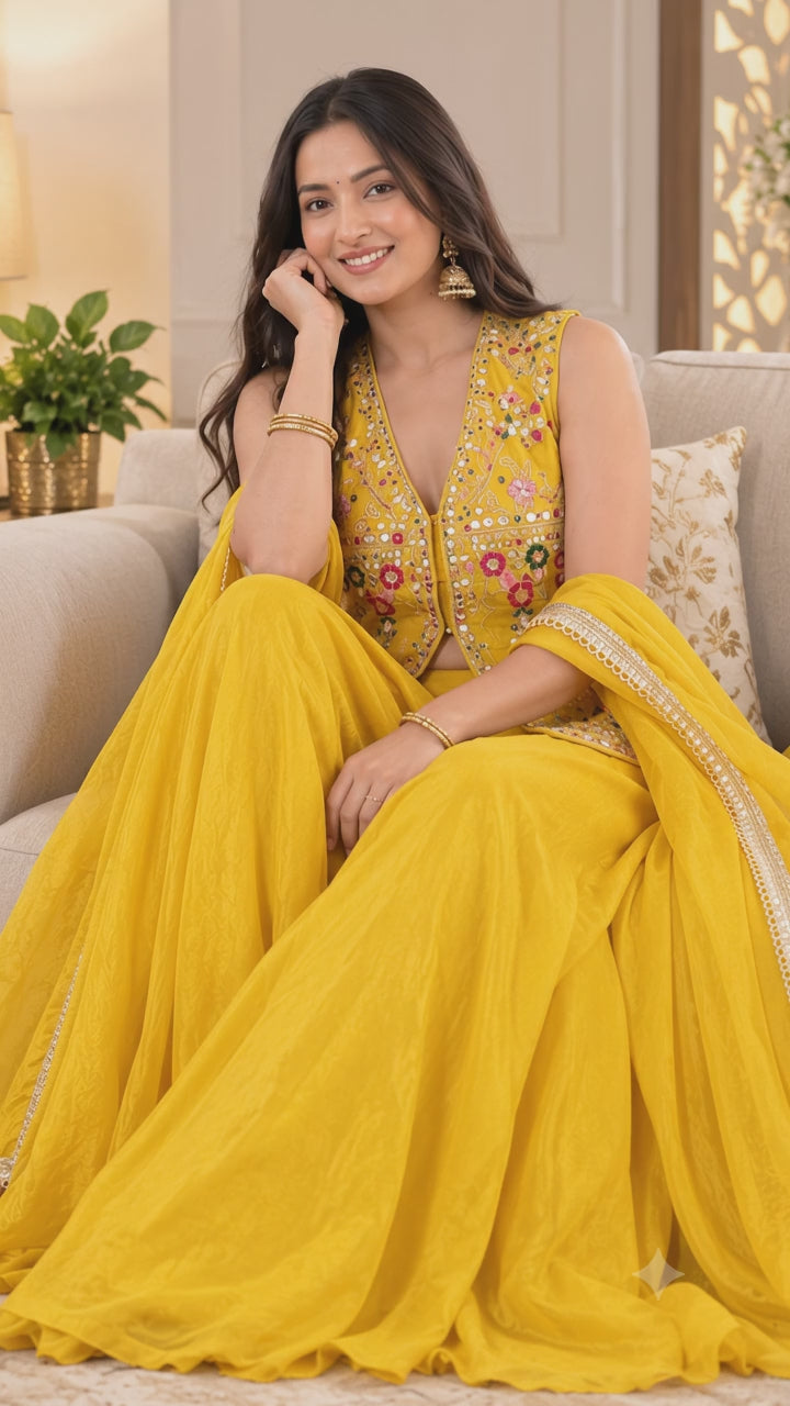 Sunlight Yellow Palazzo Suit for Festive and Sangeet